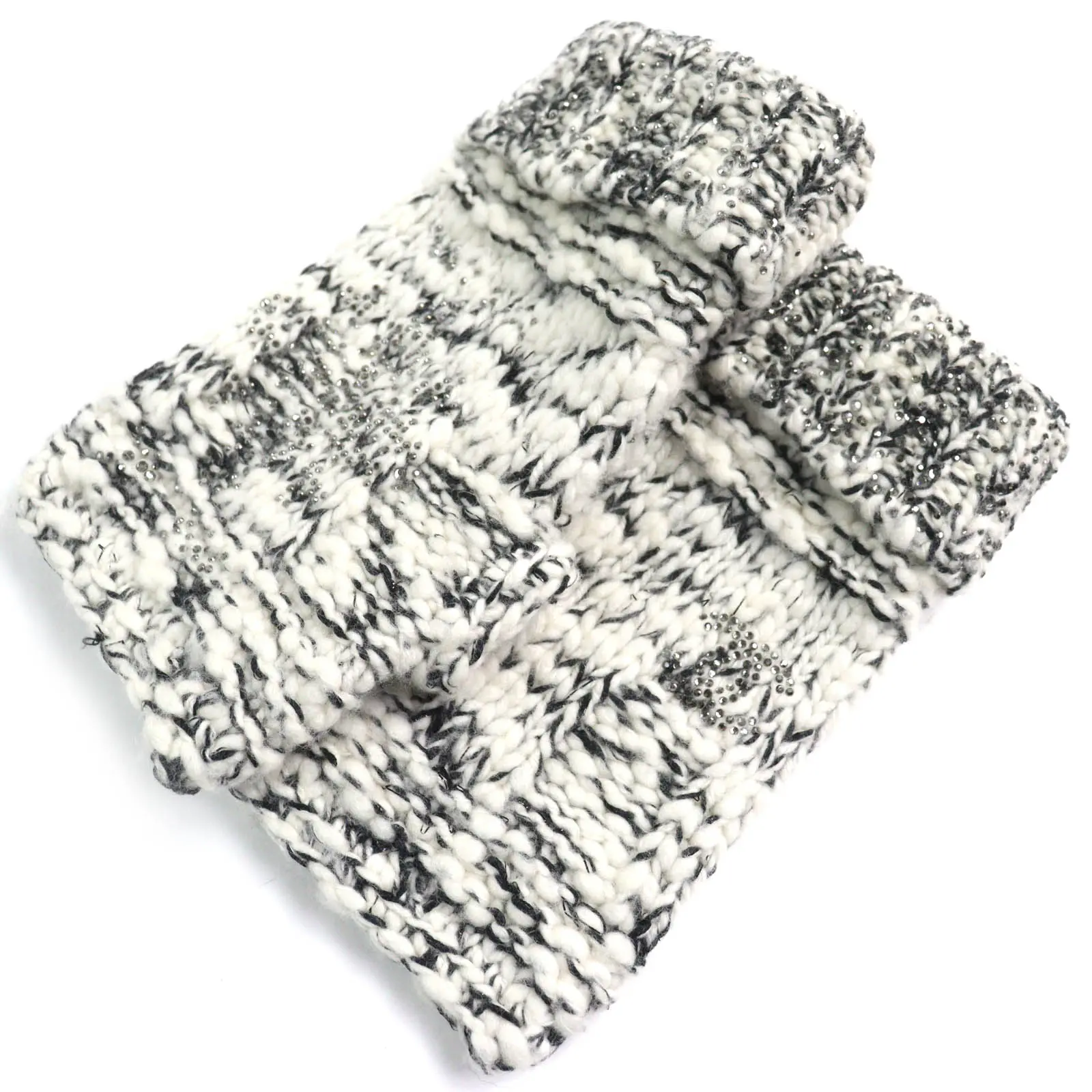 Pre-owned CHANEL Cotton Small Leather Goods P39194 COCO Mark Rhinestone Wool Cashmere Gloves