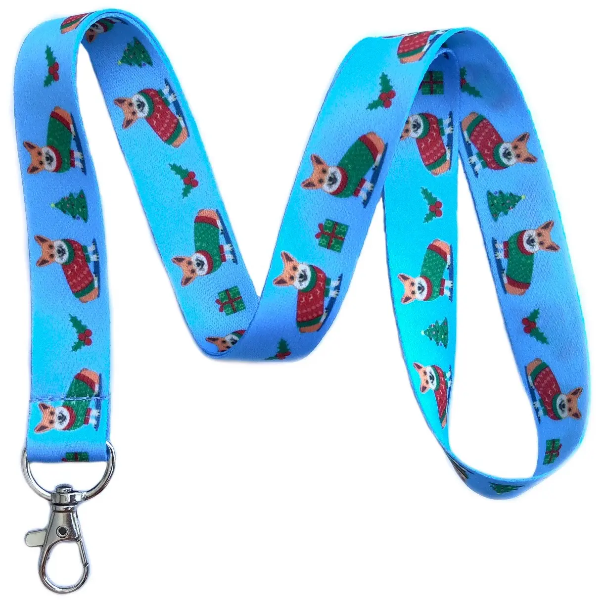 Execucat Lanyard - Christmas Sweater Corgi Mistletoe Design, 17 Inches Long ID Badge Holder & Keychain for Adults, Anyone to Attach Keys