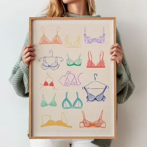 Coastal Cowgirl Bikini Wall Art – Cute Preppy Bra Print for Girly Apartment Decor, Coquette Lingerie Poster, Trendy Underwear Art, Unframed