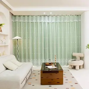 Window Screen Curtain, 2 Counts/set Double Layer Curtain with Light-blocking Function, Modern Simple Style Curtain for Home Living Room Bedroom