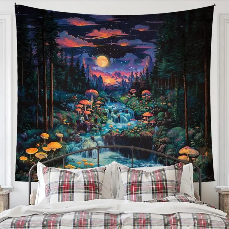 Forest & Mushroom Pattern Wall Tapestry - 1-Piece Adult Home Supplies, Chic Multi-Size Modern Art Hanging Blanket, Decoration for Living Room, Dormitory, Wall Tapestries, One-Piece