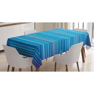 Modern Tablecloth, Vibrant Gradient Linear Several Sized Lines Pattern Old Modern Graphic Image Print, Rectangular Table Cover for Dining Room Kitchen Decor, 52" X 70", Royal Blue