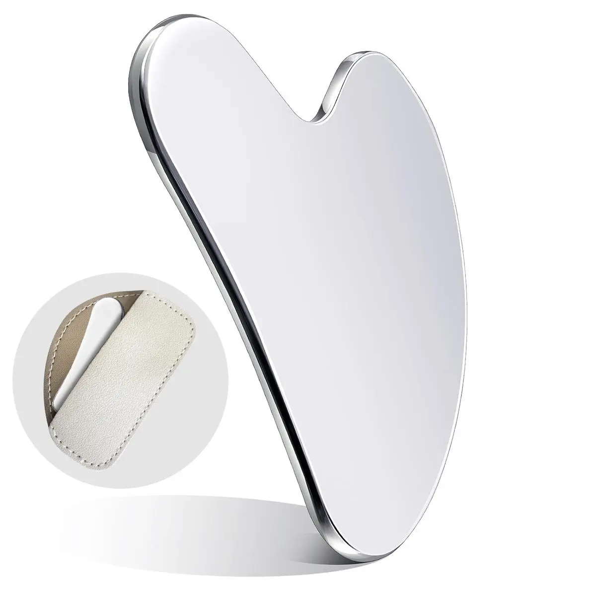 Stainless Steel Gua Sha Facial Tool for Firming, Lifting, and Smoothening - Face Massager for Lymphatic Drainage and Face Debloating with Leather Pouch, Face Debloat Storage Daily