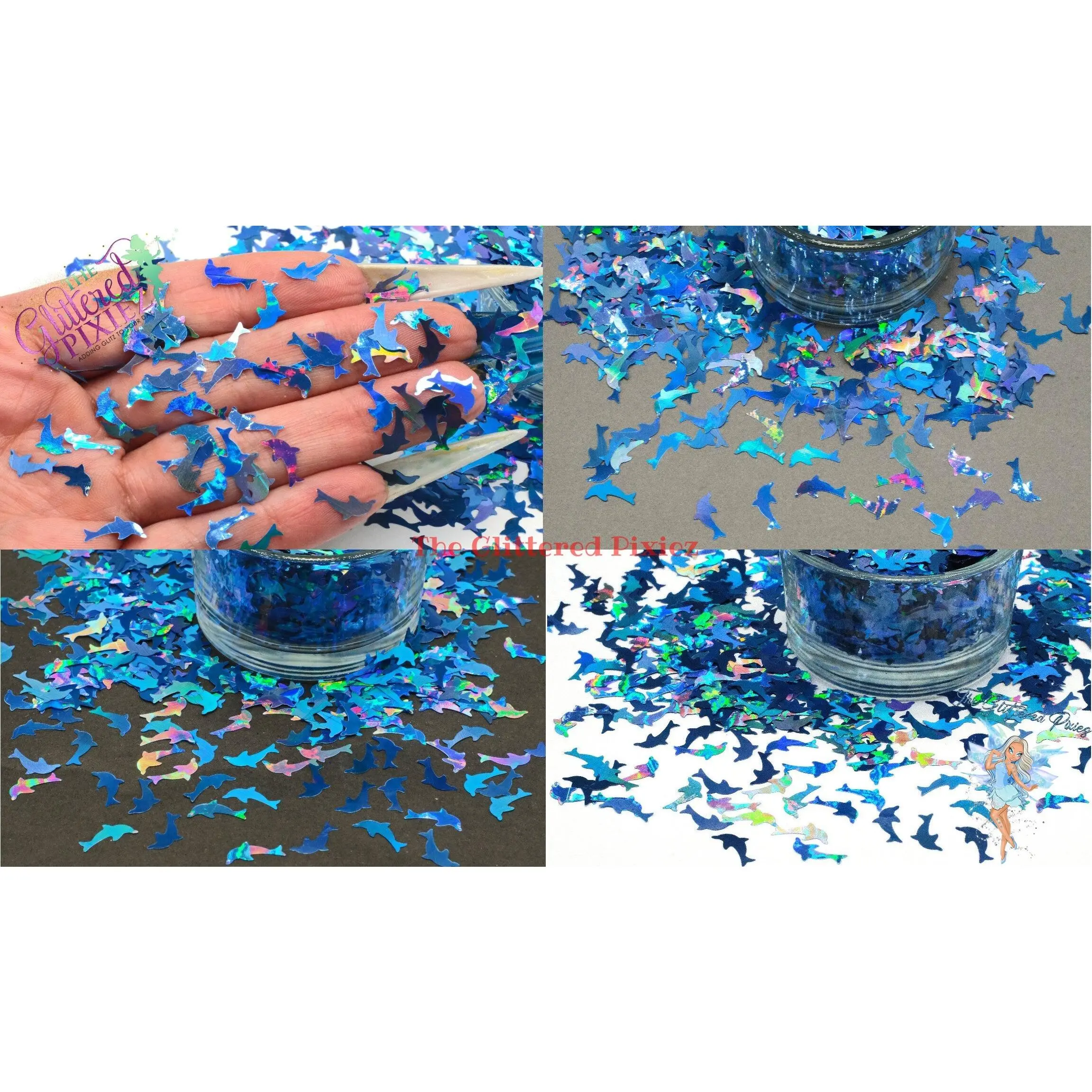 DOLPHIN 10mm shape blue holo Cute Glitter Loose Glitter 4 Nail art Hair Face Fun Body Tumblers Craft supply Resin supply Freshie Glitter