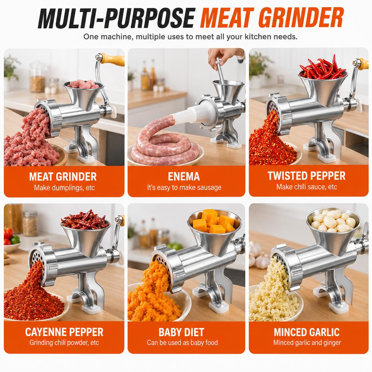 Hand-Crank Meat Grinder, Multifunctional Aluminum Food Mincer with 1 x Sausage Stuffer Funnel, 1 x Noodle Press Mold Plate & 2 Spice Powder Grinding Attachments-2656, 2 X Spice Powder Grinding Attachments