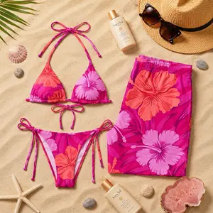 Matching Couple Swimwear Set, Tropical Hibiscus Bikini and Trunks, Summer Beach Outfit