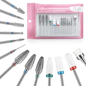 13PC Electric Nail Drill Bits Set - 3 Tungsten Carbide, 3 Ceramic Efile, 6 Cuticle Bits, 1 Brush, 3/32 Inch Manicure Pedicure Tools for Nail Care