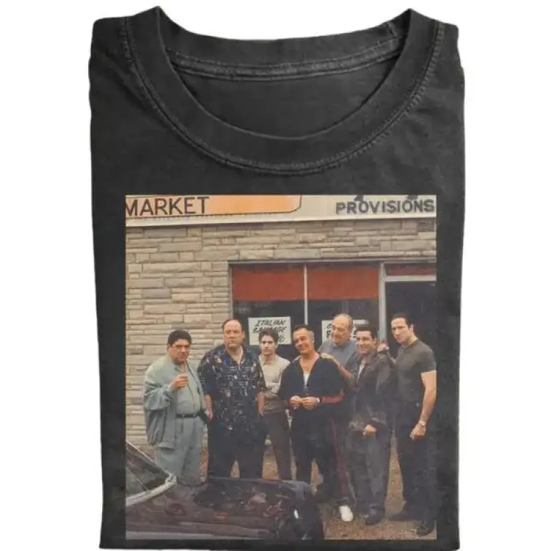 Women's Classic Short-Sleeve Crewneck T-Shirt - Unisex The Sopranos Retro Mafia TV Show Graphic Print, Lightweight Pull-On Streetwear Top, Machine Washable, Expandable, All-Season Basics