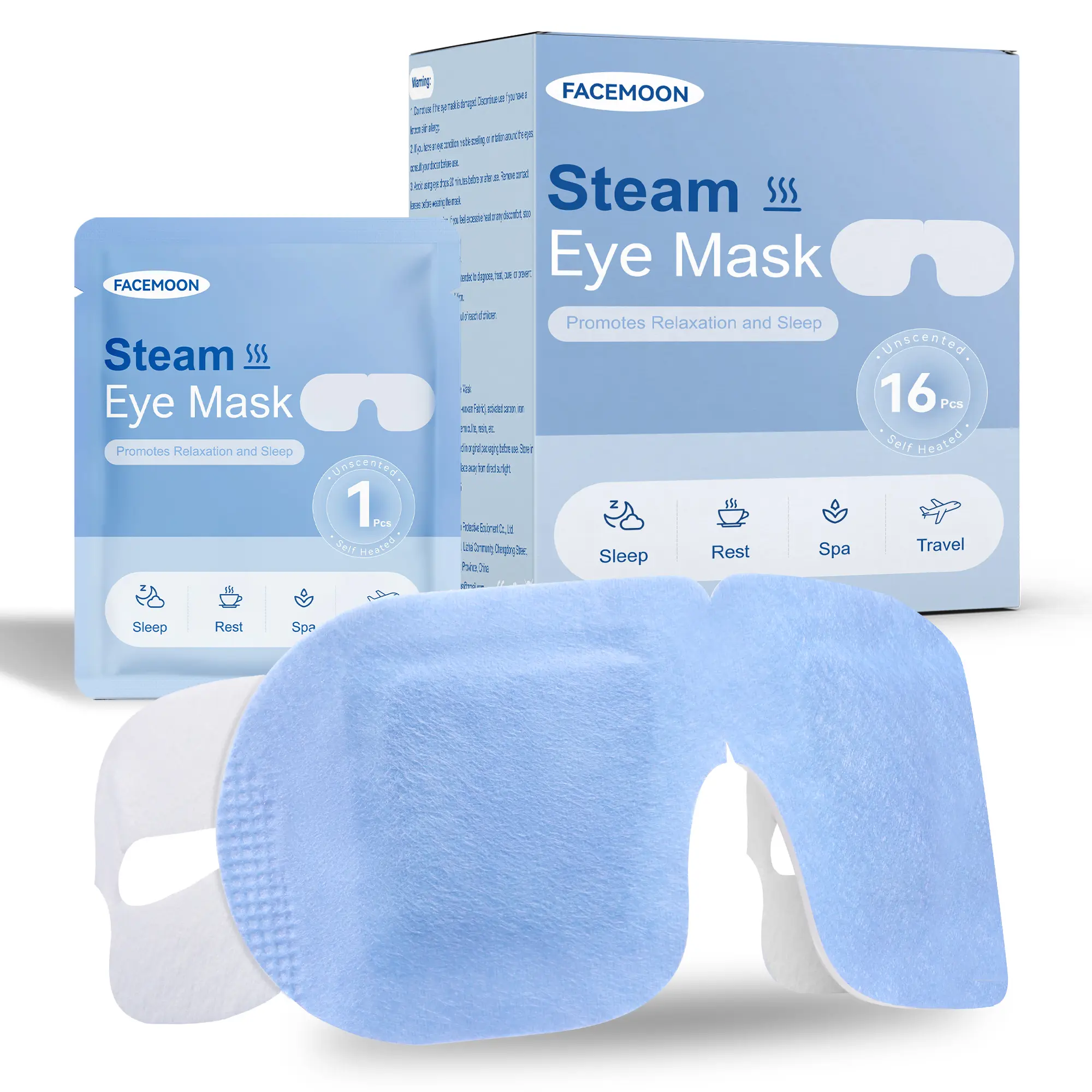 16-Pack Unscented Disposable Self-Heating Steam Eye Mask - Relaxing Warm Compress for Stye Relief, Dry Eyes, Digital Eye Strain - No Microwave Needed