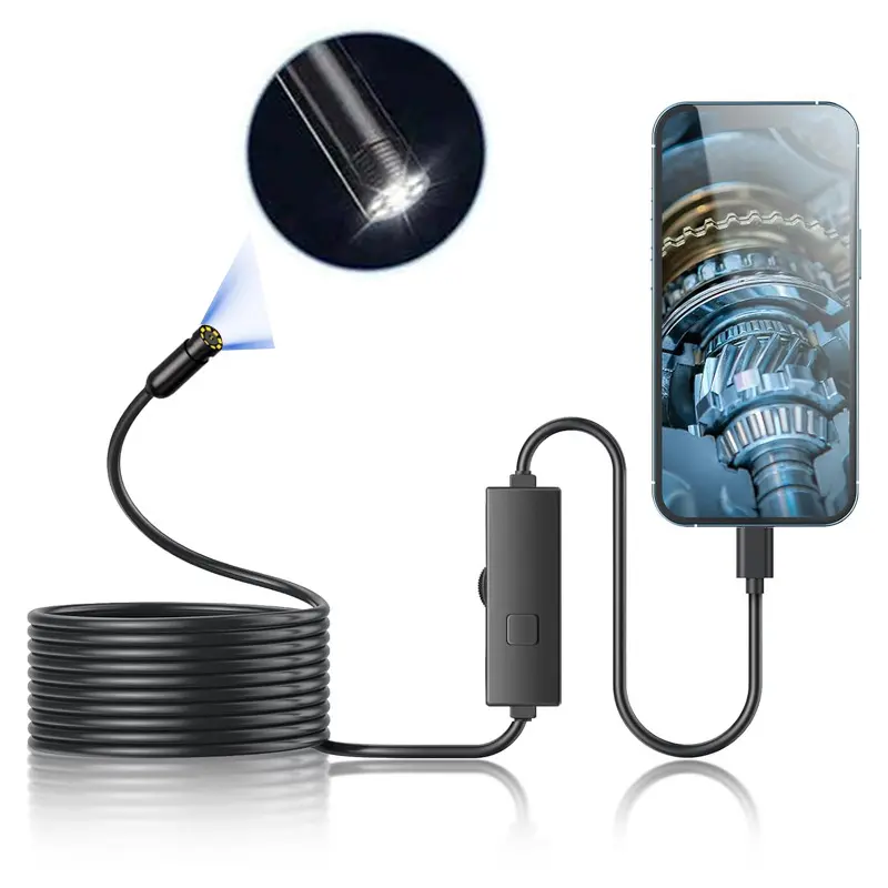 1920P HD Semi-Rigid Snake Endoscope Camera with 8 Adjustable LED Lights, Broad Coverage Car Repair Diagnostic Tool, 16.4ft Single Lens, Compatible with iOS and Android