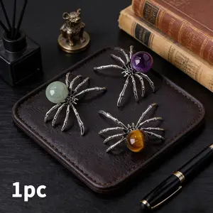 Natural Crystal Ball Spider Ornament, Handmade Alloy Spider DIY Reiki Gemstone Crafts, Halloween Decor, Ideal Gift for Women, Crystal Sphere