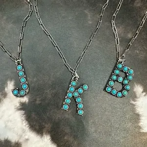 Turquoise Initial Necklace with Lobster Claw Closure, 18 Inch Drop