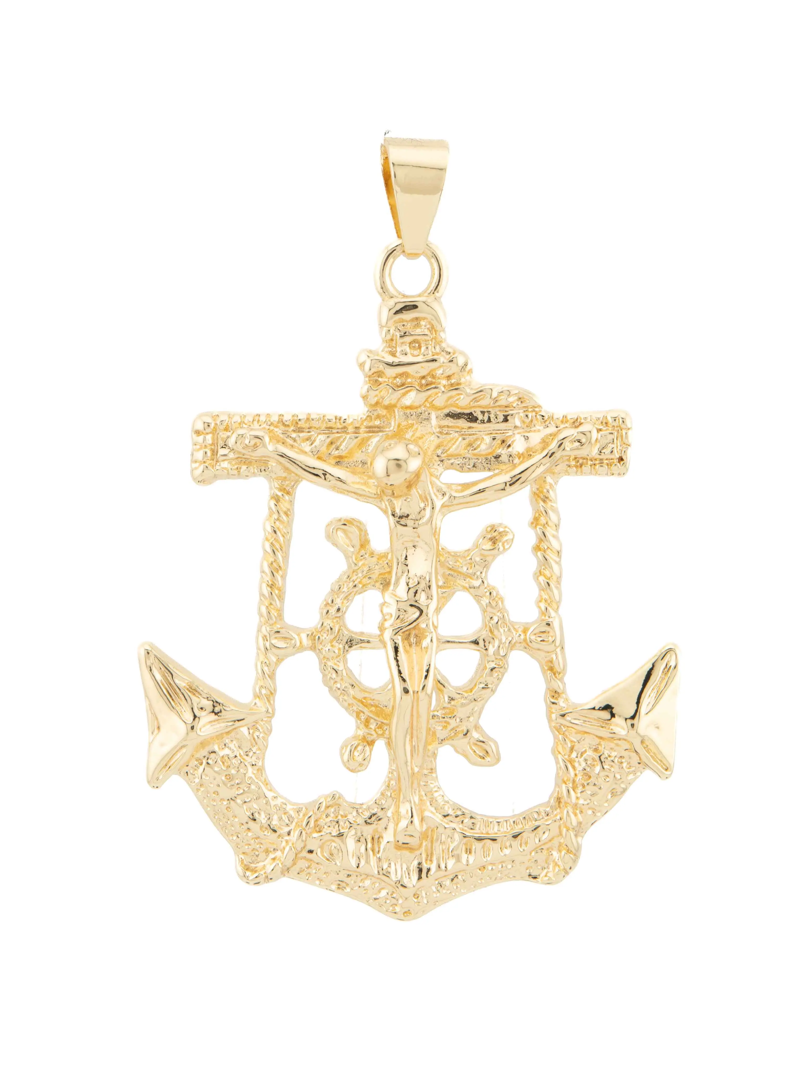 Large Real Gold Plated Religious Anchor Charm, Intricate Christian Symbolism Charms & Pendants for Casual Everyday Wear