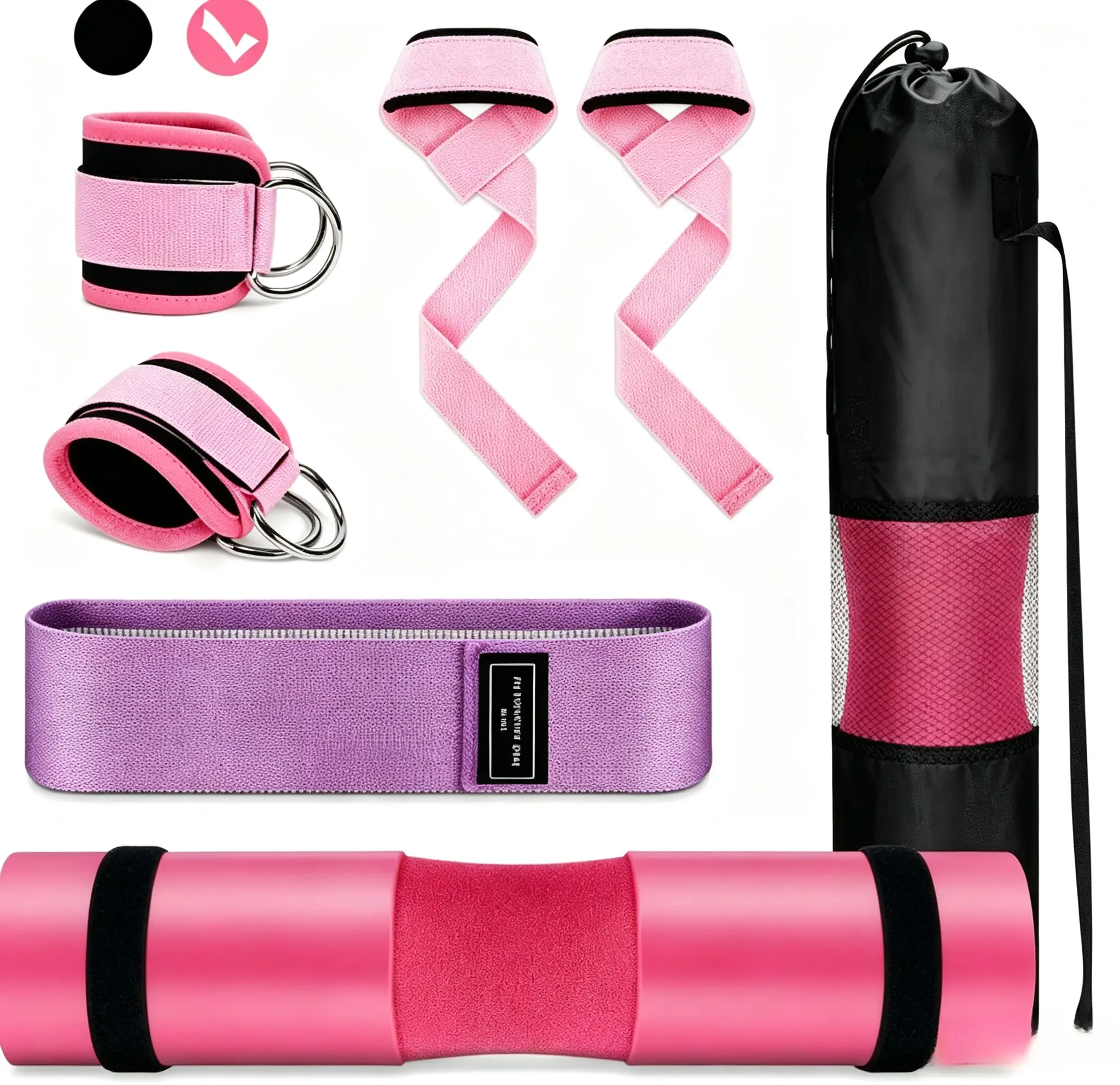 Gym Barbell Shoulder & Neck Foam Pad Workout Accessory Set - Weight Lifting Cushion with Resistance Bands, Ankle Straps