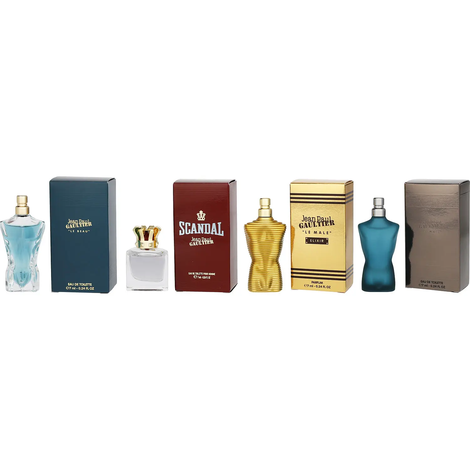 Jean Paul Gaultier Variety Set-4 Piece Mini Variety With Jean Paul Gaultier & Scandal Edt & Le Male Elixir Parfum & Le Beau Edt And All Are 0.24 Oz Minis For Men
