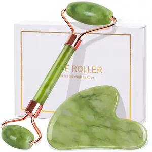 Genuine Jade Roller & Gua Sha Set for Face, Cooling & Firming Effect, Sculpting Tool for Jawline & Skin Care, Self-Care Gift for Women & Men