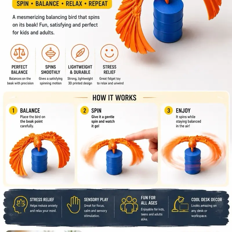 Flying Bird Toy Balancing - Orange Parrot Design for Kids