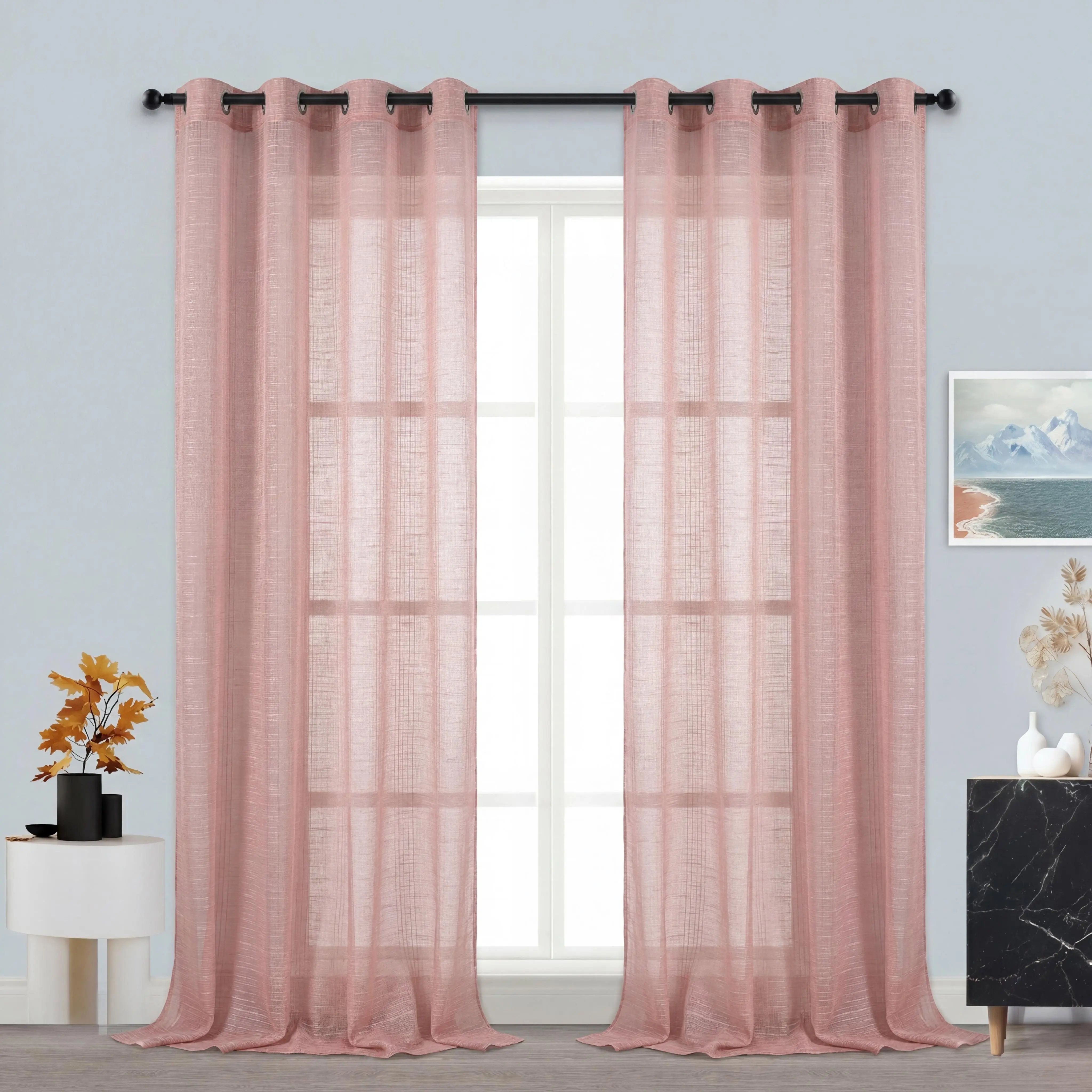 2-Piece Soft Breathable Bamboo Gauze Yarn Flat Weave Curtain Blinds, 52x95 in Solid Color, Classic Grommet Top Home Drapes, Hand Wash Only for Bedroom Living Room Multiple Rooms Decoration L12
