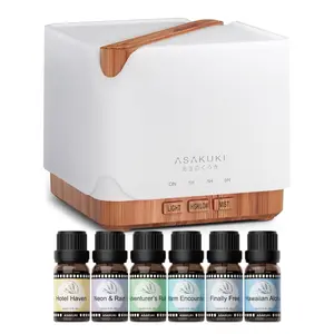 ASAKUKI | 700ml Essential oil Difuuser +Luxury Hotel Inspired Scent Oils*6  for Home/Office/Bathroom, 7LED Warm Light Color, Timer and Auto-Off Safety Function, Strong MIst Humidifier