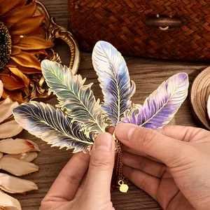 Starry Wings Feather-Shaped Metal Bookmarks with Chain 4-Pack Vintage-Inspired Book Marks Set Cute Unique Page Markers Gifts for Book Lovers Readers Writers Reading Women Men Kids Teens