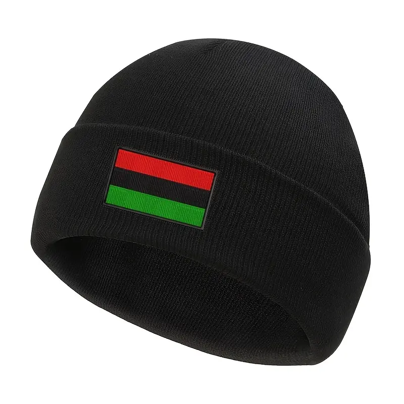 African Flag Embroidered Knitted Hat - Neutral Warm Winter, Soft & Comfortable 1pc