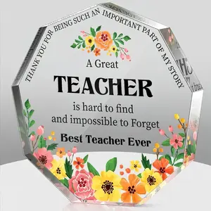Teacher Gifts for Women Teacher Thank You Gifts Best Teacher Appreciation Gifts from Teacher Retirement Gifts Teacher Office Desk Acrylic Plaque Sign Paperweight Keepsake Decoration(Nonagon Flowers) Acrylic Desktop Decoration