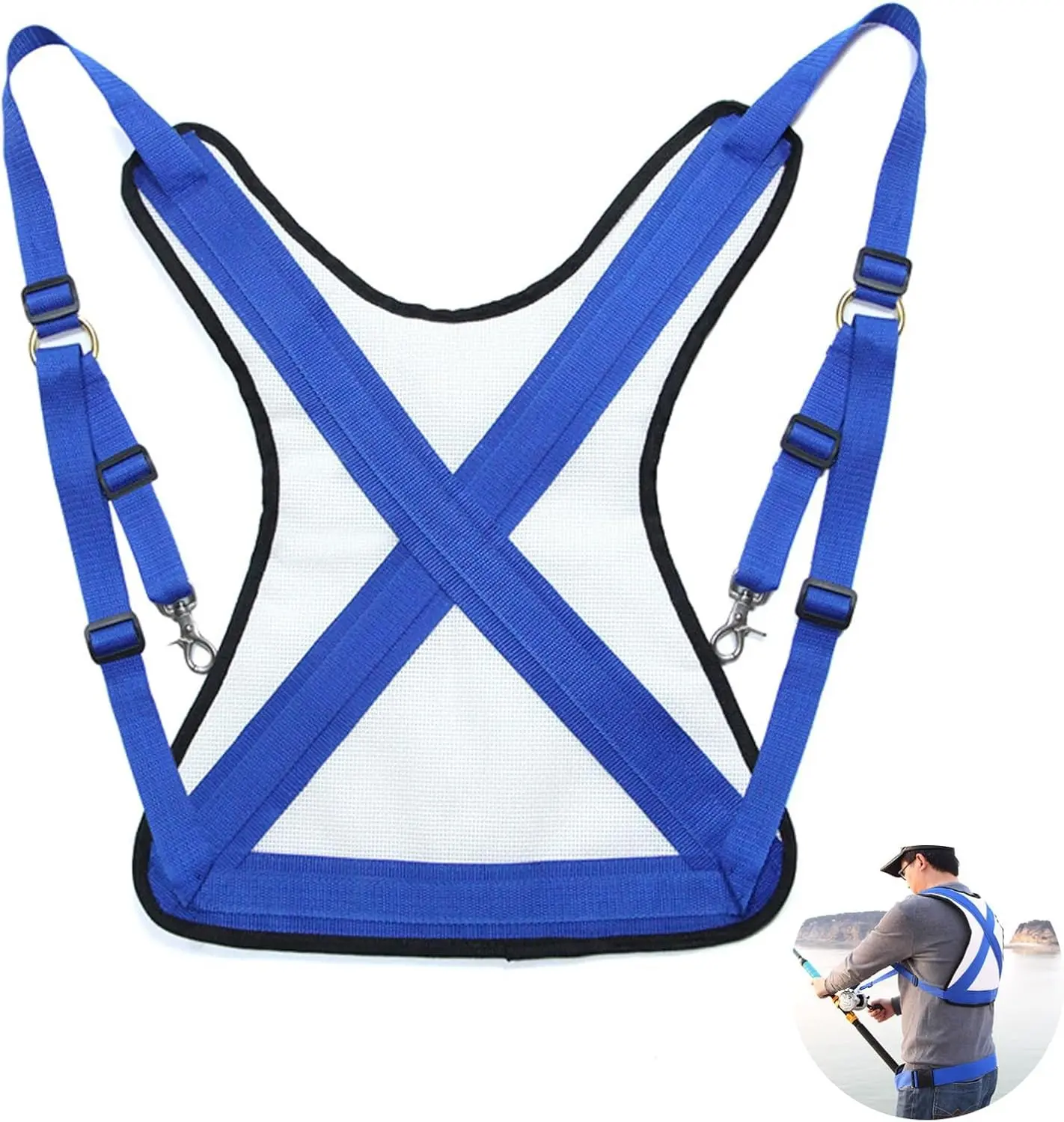 Adjustable Fishing Shoulder Back Harness Fighting Belt Sea Fishing Rod Holder Vest for Big Fish Small Blue