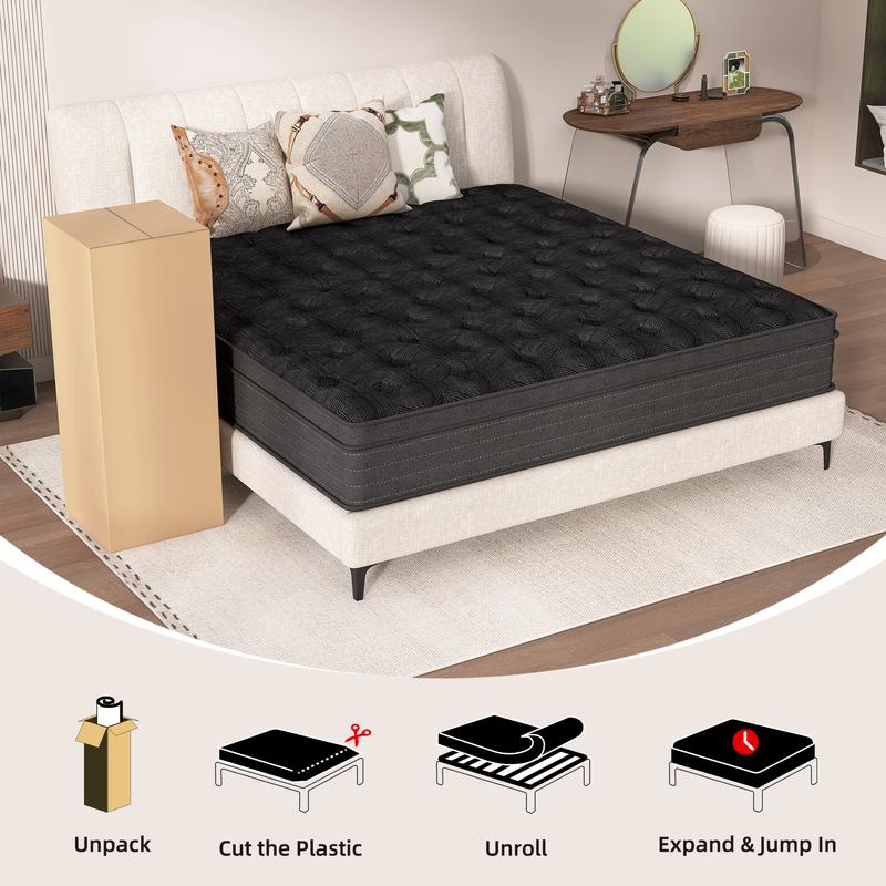 12 Inch Hybrid Memory Foam Mattress - Twin Full Queen King Sizes Featuring Individual Pocket Springs & Compressed In-A-Box Design. Queen mattress