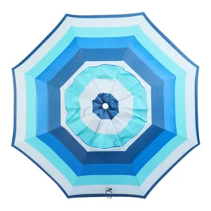 6' Blue Stripe Portable Beach Umbrella, UV Protection