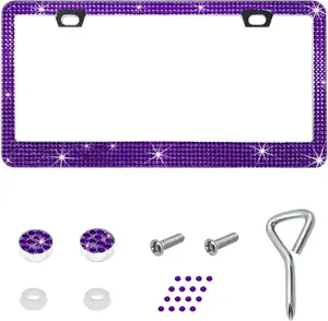 Bling, Purple, License Plate Frame, Rustproof Car Tag Holder with Screws, Fits Standard US Cars Trucks