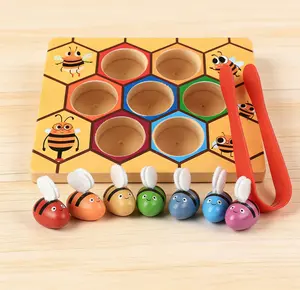 Toddler Fine Motor Skill Toy, Montessori Wooden Bee to Hive Color Sorting Matching Game, Preschool Educational Learning Toys Gift for Kids Ages 3+
