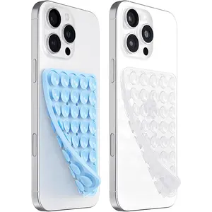 2 Pack Silicone Suction Cup Phone Case Mount Double Sided, Non Slip Phone Accessories for Cellphone, Hands-Free Strong Grip Silicon Phone Holder for Selfies and Videos (Baby Blue&Translucent) AZXYI