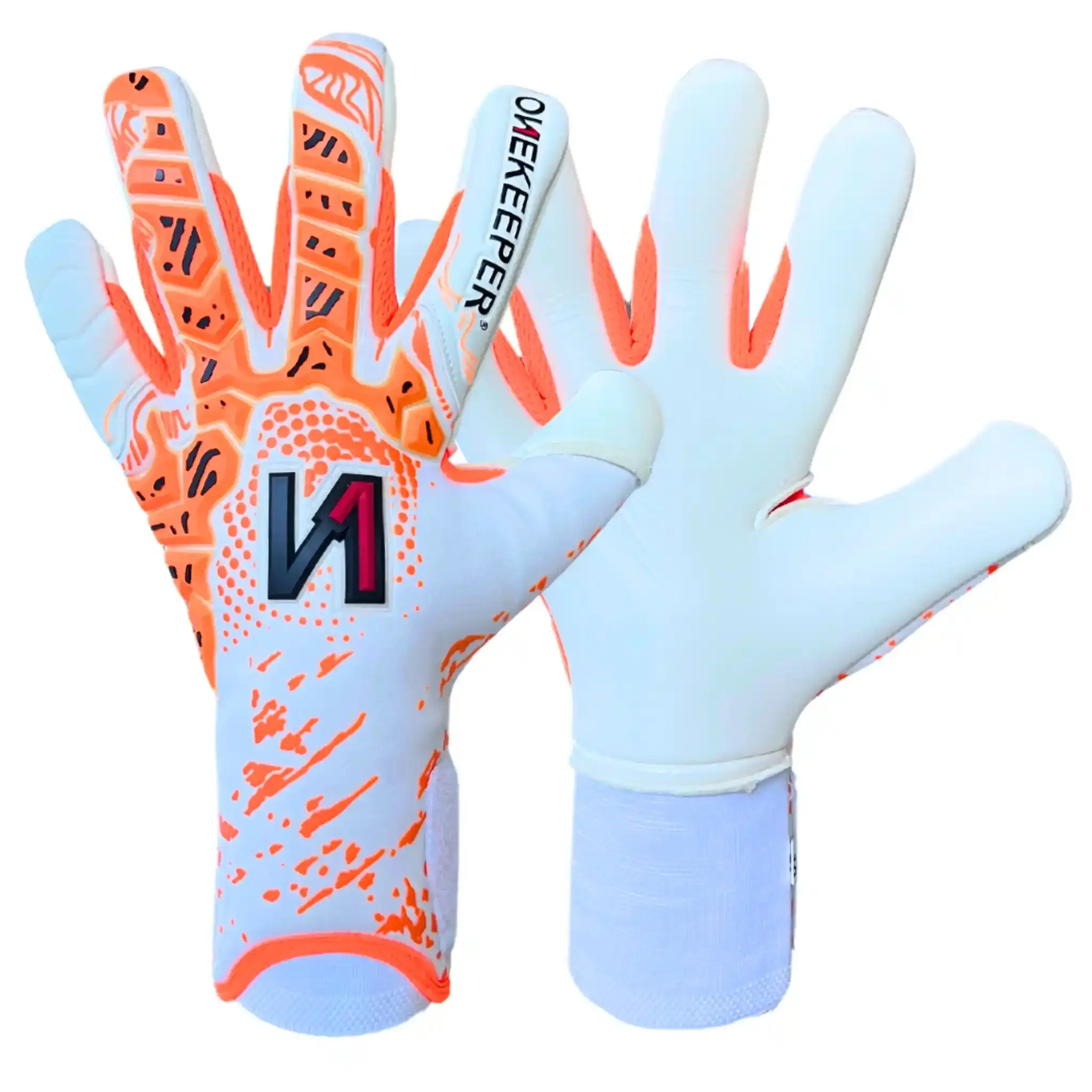 ONEKEEPER Iconic Neon Orange Goalkeeper Gloves - Pro-Grade Grip & Control, All-Weather Performance, Strapless or Short Strap Options, Sizes 5-12
