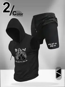 Two-Piece Set Men's Activewear Eagle Print Short Sleeve Tee & Shorts, Regular Fit Casual Round Neck T-shirt & Track Shorts, Men's Summer Clothes
