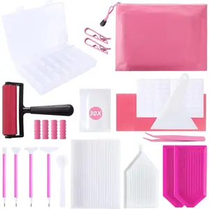 61 count 5D  Art Accessories and Tools Kits with  Painting Roller and  Art Storage Box for Adults or (Pink)