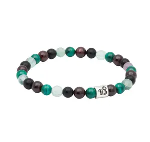 Capricorn Zodiac Elastic Bracelet - 6mm beads Garnet, Malachite, Fluorite, Jet