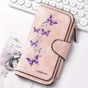 1pc purple butterfly pattern women's long wallet, multi-functional wallet, portable snap coin purse, birthday gift and daily commuting essential, perfect holiday gift, Perfect Gift Choice, suitable for outdoor, travel and family use, 2.25CYJ-4