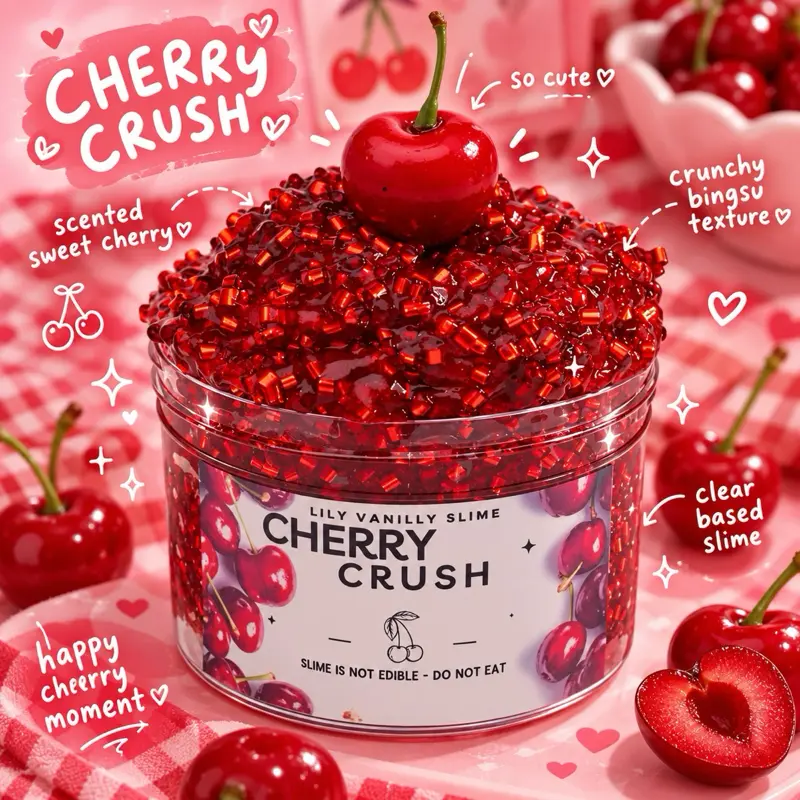 Cherry Crush Crunchy Scented Bingsu Slime Toy, Sensory Squishy Toy for Kids and Adults’ Sensory Play,Scented Slime