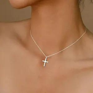 Elegant Women's Simple Silver Plated Thin Chain Cross Necklace for Daily Office Wear Jewelry men s dress belt brazalete  personalizado initial pendant necklace day jewelry set Vintage Cross Pendant with Rotatable Crown