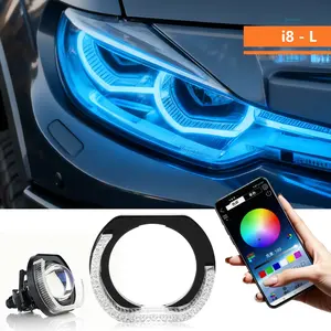 2PCS 5D RGB Angel Eyes Halo Rings Lights with Turn Signal Lights APP Bluetooth LED Motorcycle Retrofit DRL Car Headlight 12V