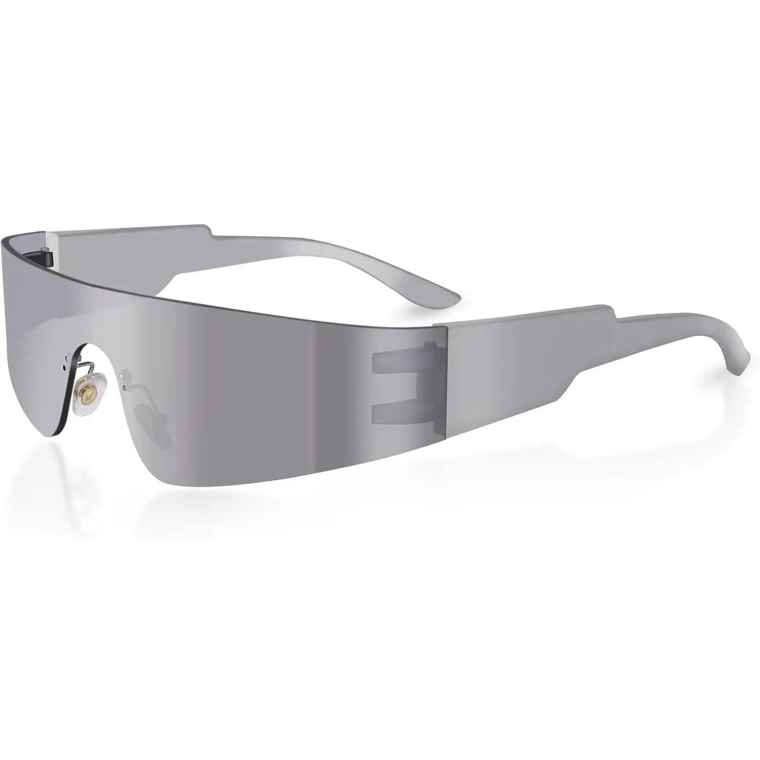 Futuristic Wrap Around Sunglasses Y2K Silver Trendy Rimless Glasses Cyberpunk Eyewear for Women Men Rave Party
