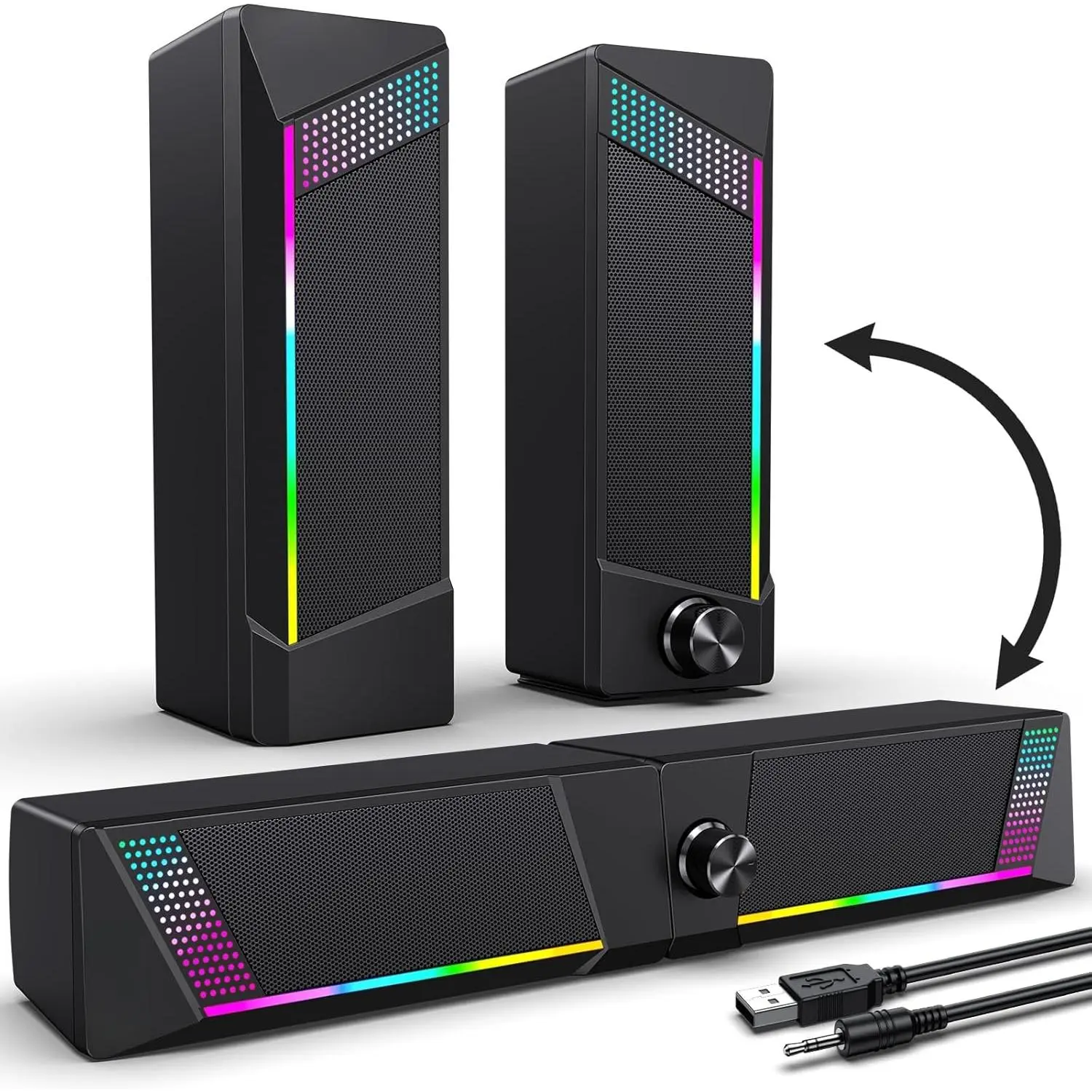 Computer Speakers, PC SoundBar, Gaming Speakers for PC Computer Laptop Desktop, Subwoofer Wired, RGB Speakers, USB  3.5mm Aux