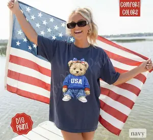 USA Bear Shirt Comfort Colors, Trendy Women's Tshirt 5XD