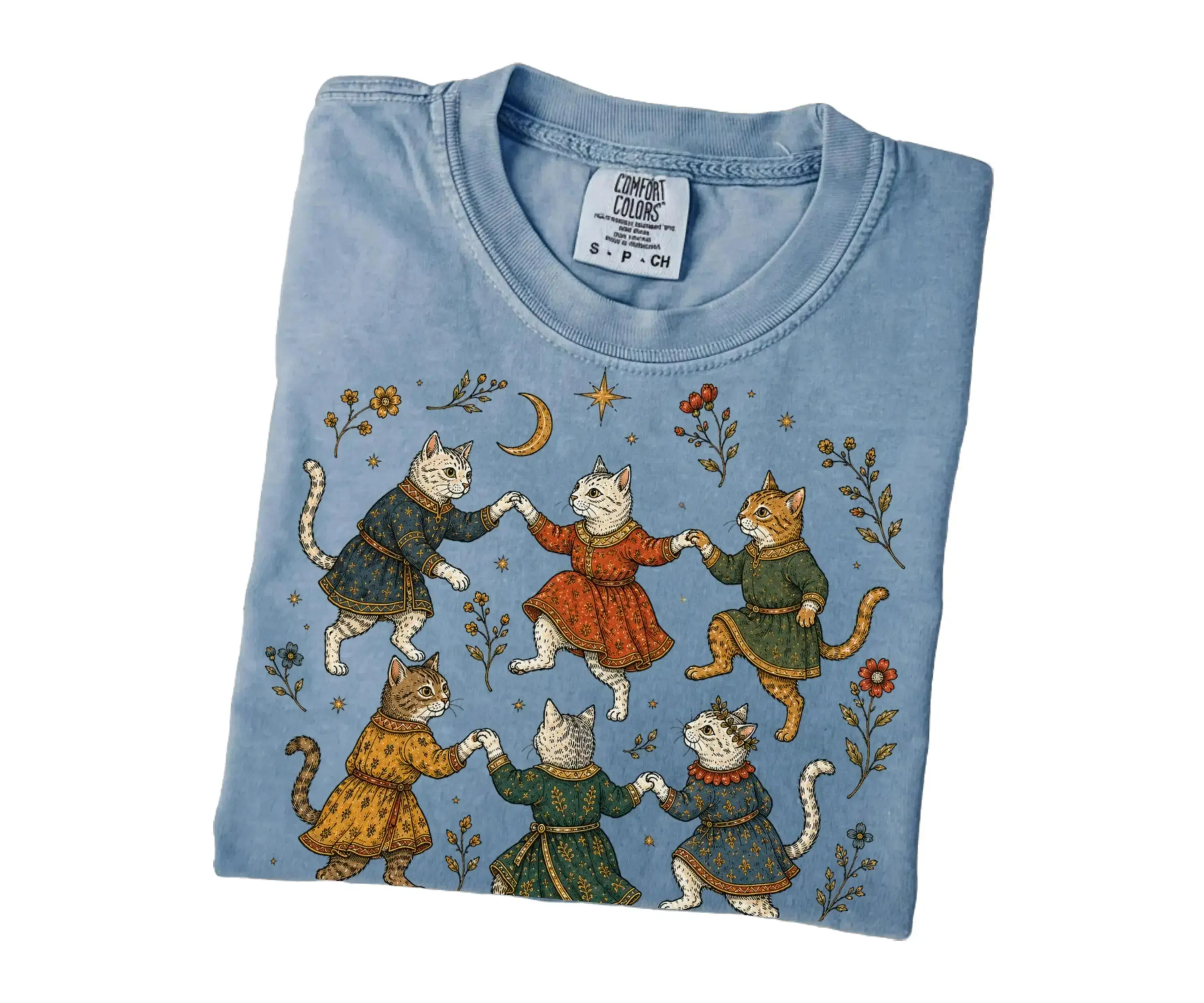 Medieval Cat Shirt, Dancing Cats Tee, Renaissance Cat Shirt, Cottagecore Cat Tee, Whimsical Cat Graphic, Folk Art Shirt, Comfort Colors