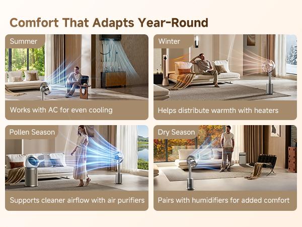【Super Brand Day】DREAME MF10 Bladeless Tower Fan for Bedroom, Smart Standing Fan with 270° Spatial Airflow for Whole-Room Circulation, 59ft/s High Velocity, 10 Speeds 3 Modes, Temperature-Adaptive Airflow, MF10-Beige