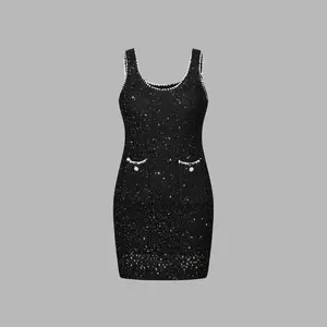 Cider [size 2-10] Knit Sequins U-neckline Solid Mini Dress