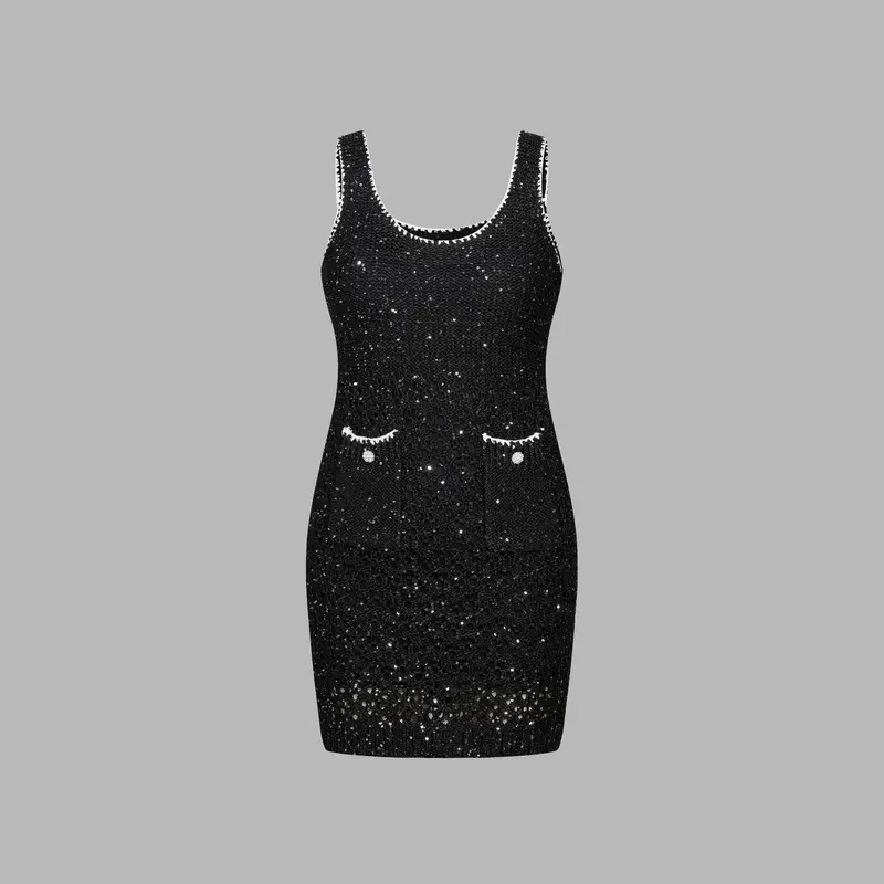 cider black sequin dress Black Pleated Off Shoulder Bubble Hem Strapless Sequin Mini Dress M / Black