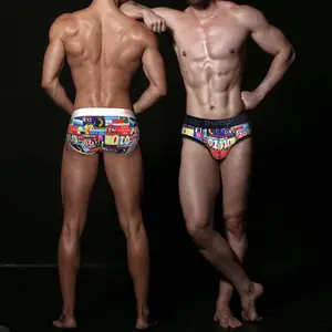 BELY Menswear Men's Mid-Waist Printed Triangle Briefs - All-Over Graffiti Print, Casual, Athletic Style