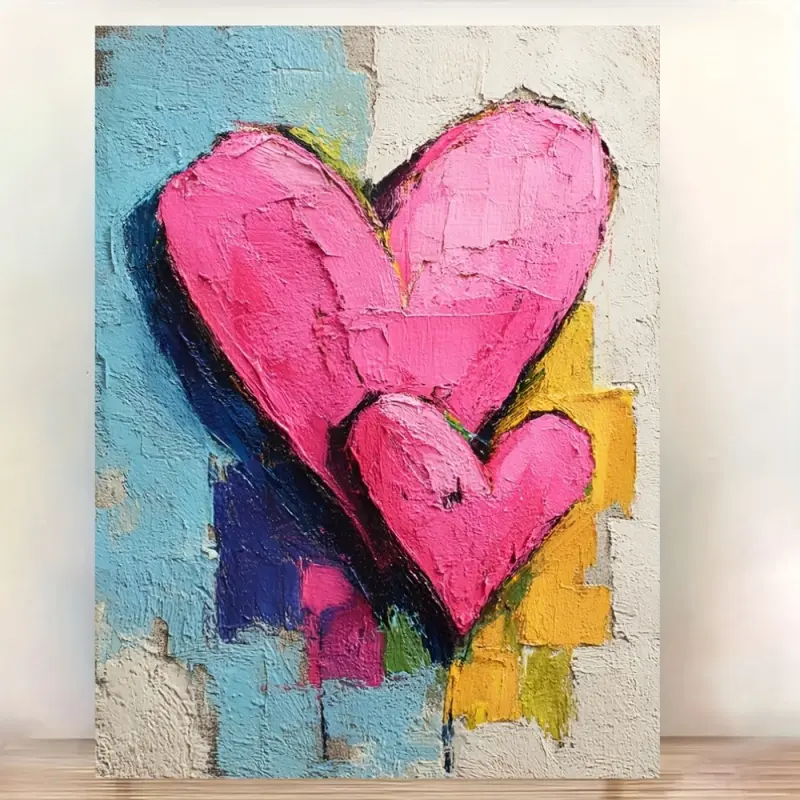 A 30.48x 40.64cm Pink and Red Heart-Shaped Abstract Art - Romantic Valentine's Day Canvas Wall Decoration, Modern Home Decor, Couple's Gift, Romantic Gift|Modern Wall Art|Textured appearance, Valentine's Day decoration, 2D flat, perfect room decor