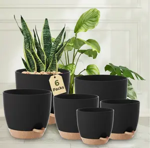Bamworld Self-Watering Flower Pots Set of 6 (20.3/17.8/16.5/15.2/14/12.7 cm, Black) with Saucer, Propagation Pots, Indoor Use Home Decor for Windowsill Display,summervibes